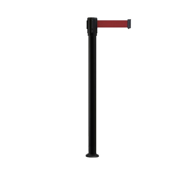 Montour Line Retractable Belt Fixed Stanchion, 2ft Black Post  7.5ft Maroon Belt MX530F-BK-MN-75